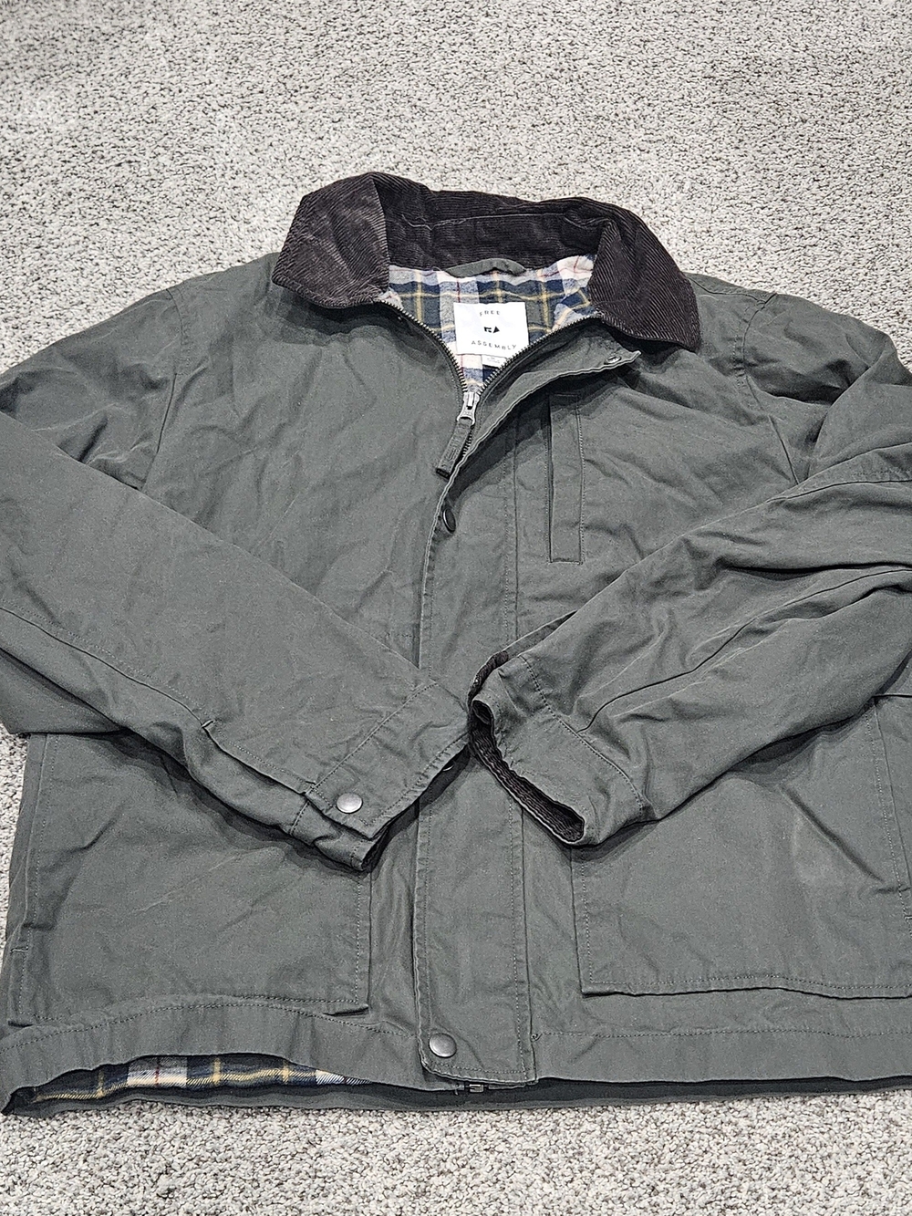 Men's Olive Field Jacket with Contrast Corduroy Collar